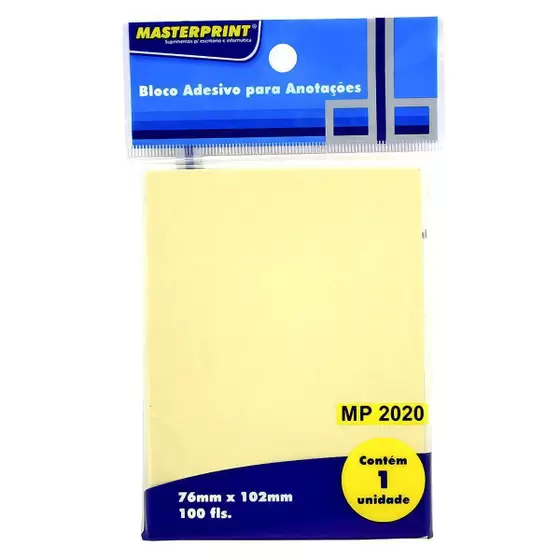 BLOCO ADESIVO ANOTAÇÕES AMARELO 76MMX102MM MASTERPRINT 100 FOLHAS — H&H Suprimentos Corporativos
