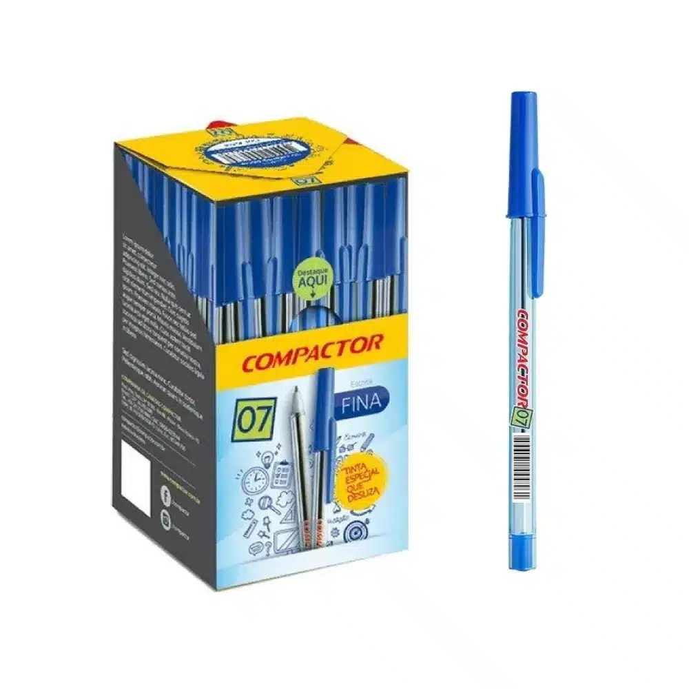 Caneta Esferográfica Compactor, Ponta Fina 0.7mm, AZUL - Caixa com 50 unidades — H&H Suprimentos Corporativos