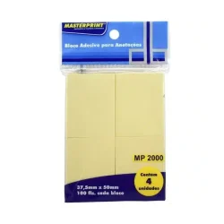 BLOCO ADESIVO ANOTAÇÕES AMARELO 37,5MMX50MM MASTERPRINT 4x100 FOLHAS — H&H Suprimentos Corporativos
