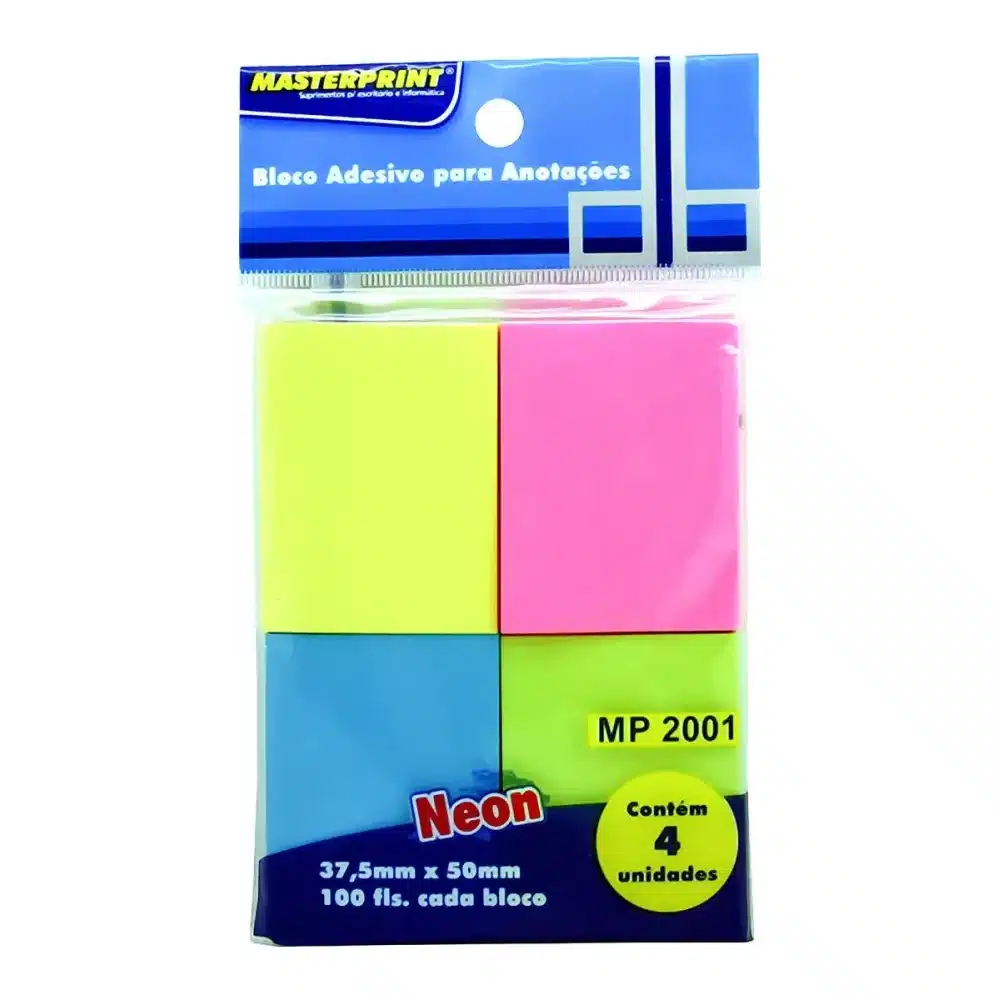 Bloco adesivo para anotações Masterprint MP2001 4 cores neon