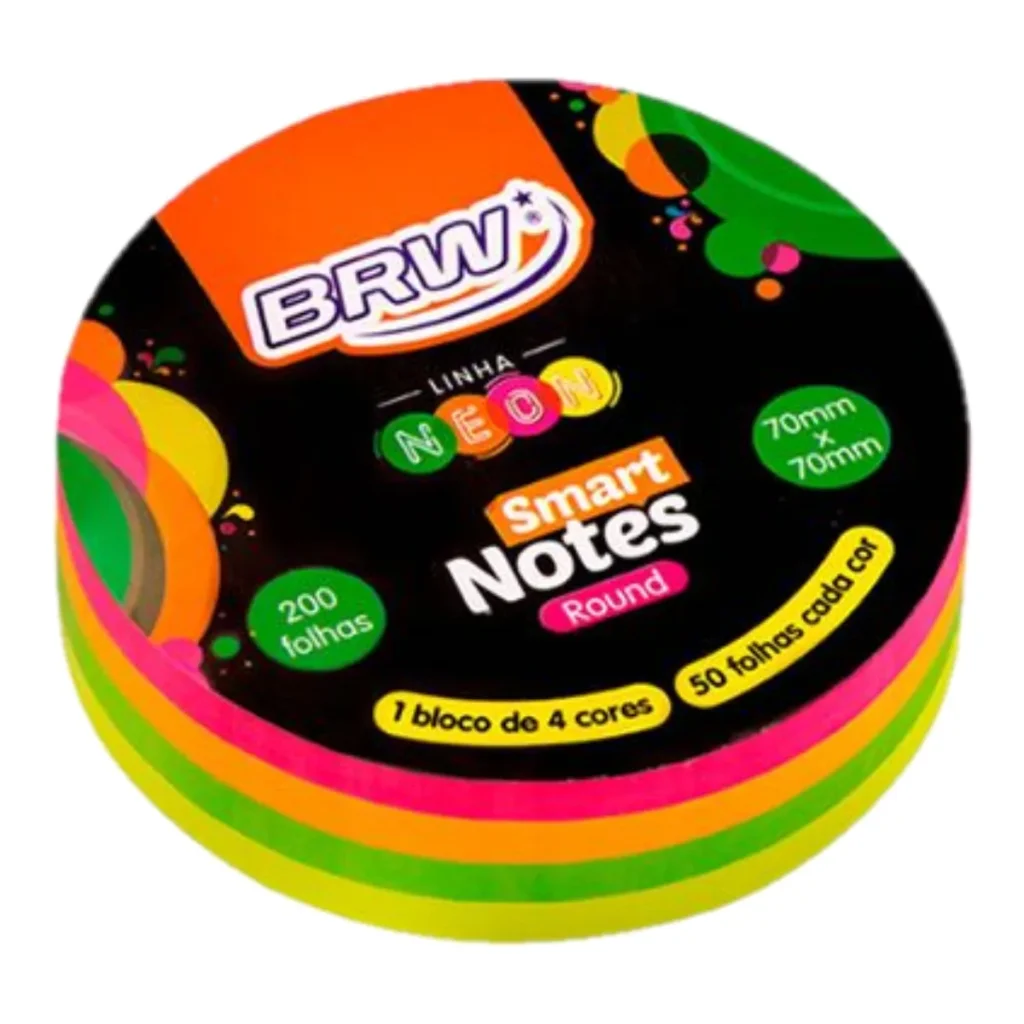 Bloco adesivo BRW Smart Notes round 70x70 mm Neon 200 folhas
