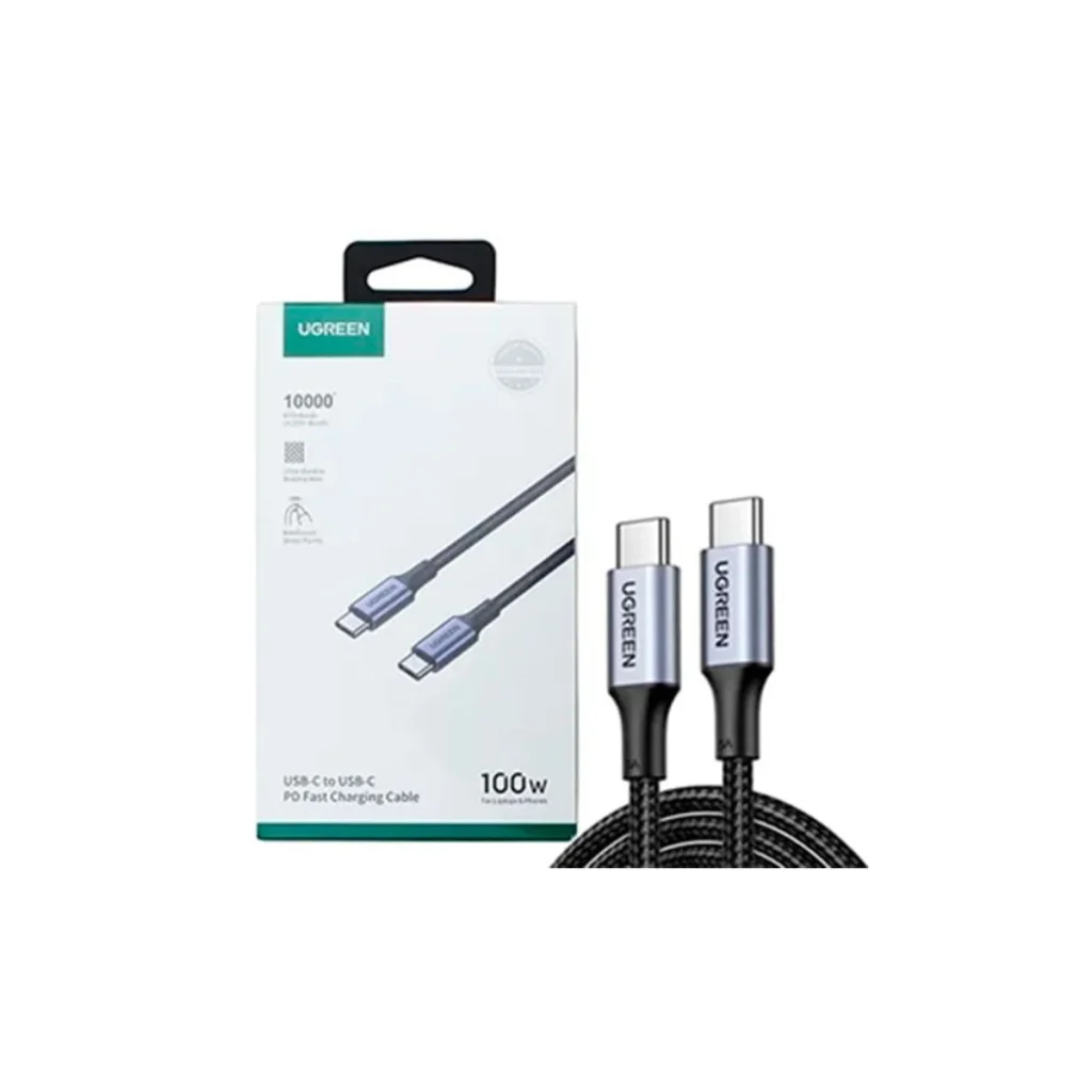 Cabo ugreen USB-c para USB-c 100 w 5 a L509 1 m nylon trançado preto