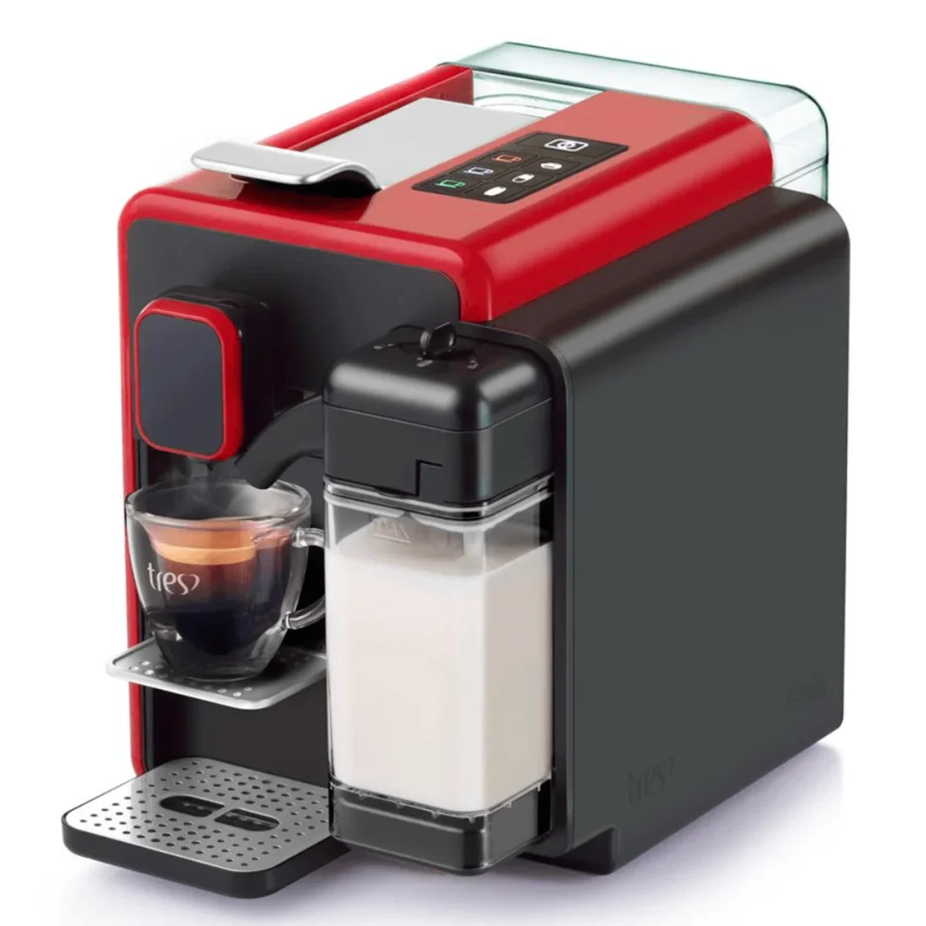 Cafeteira espresso tres barista vermelha reservatório de leite removível