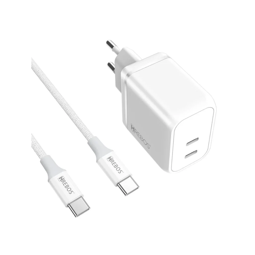 Carregador de parede hrebos CRG-503C 45 w 2 portas USB-c com cabo