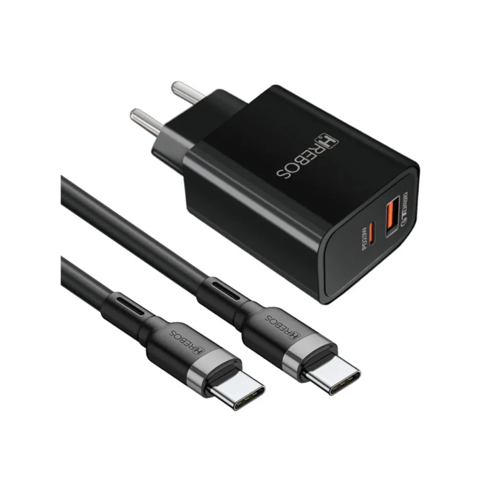 Carregador de parede hrebos Power turbo 20W USB-c e USB-a com cabo CRG-154CC