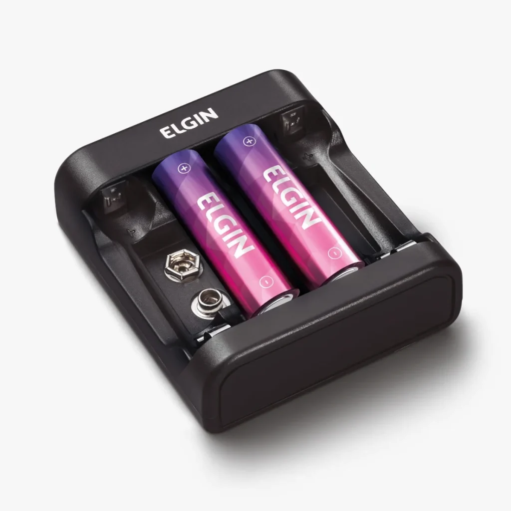 Carregador de pilhas Elgin scusb para AA, AAA e bateria 9V
