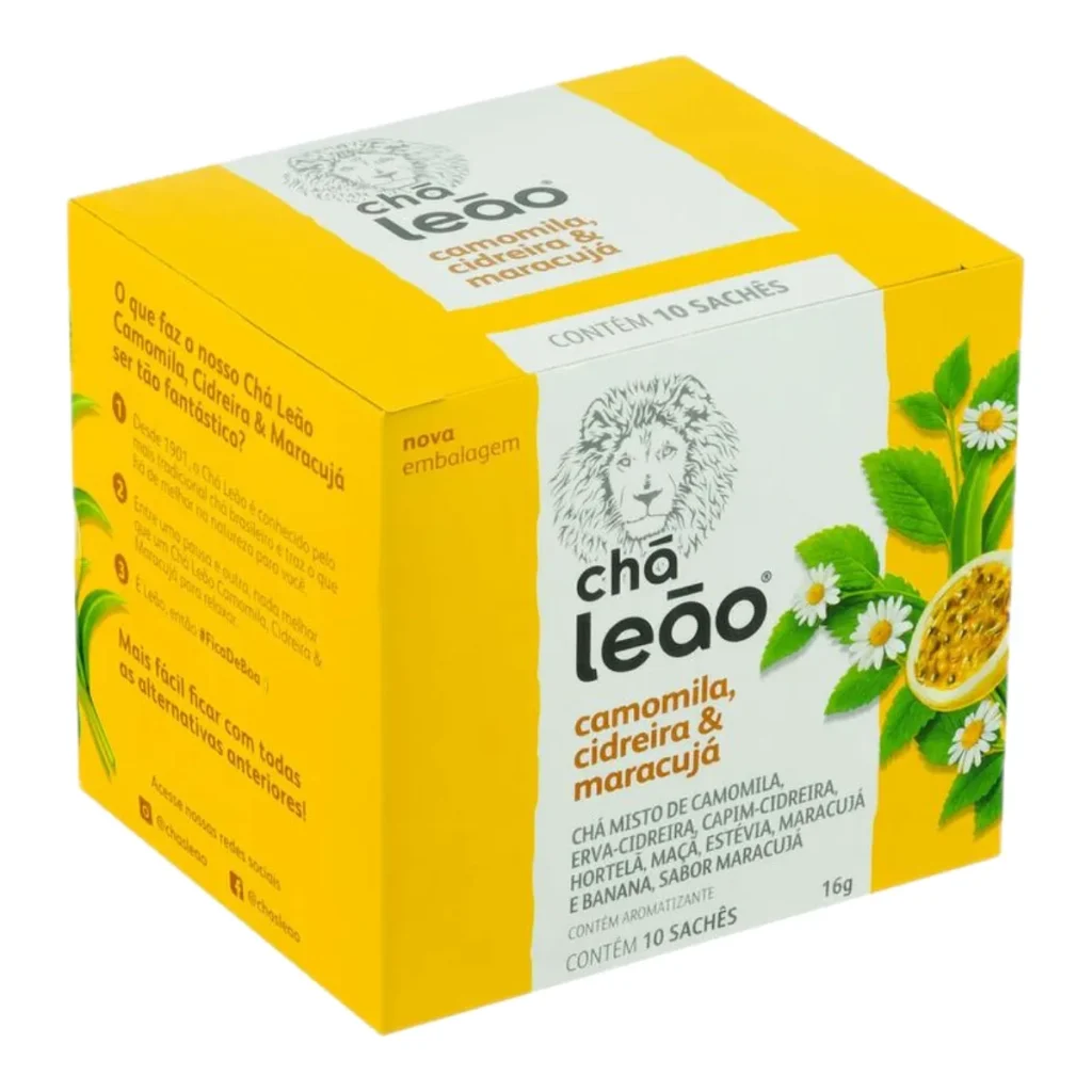 Chá leão camomila, erva-cidreira e maracujá, caixa com 10 sachês (16 g)