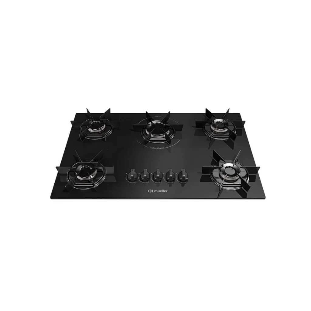 Cooktop a gás mueller 5 bocas ultra chama mesa de vidro MCG5BB
