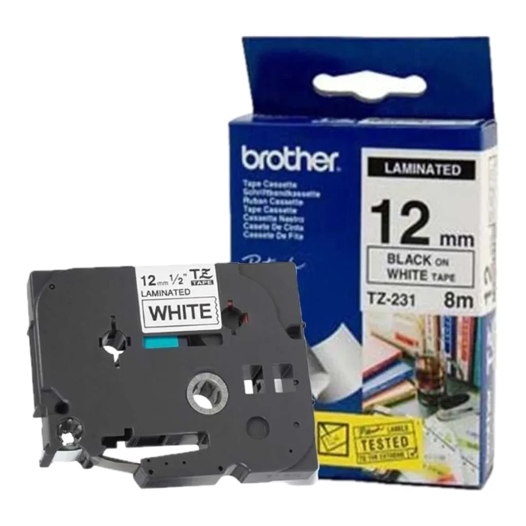 Fita para rotulador Brother TZe-231 12 mm preto sobre branco
