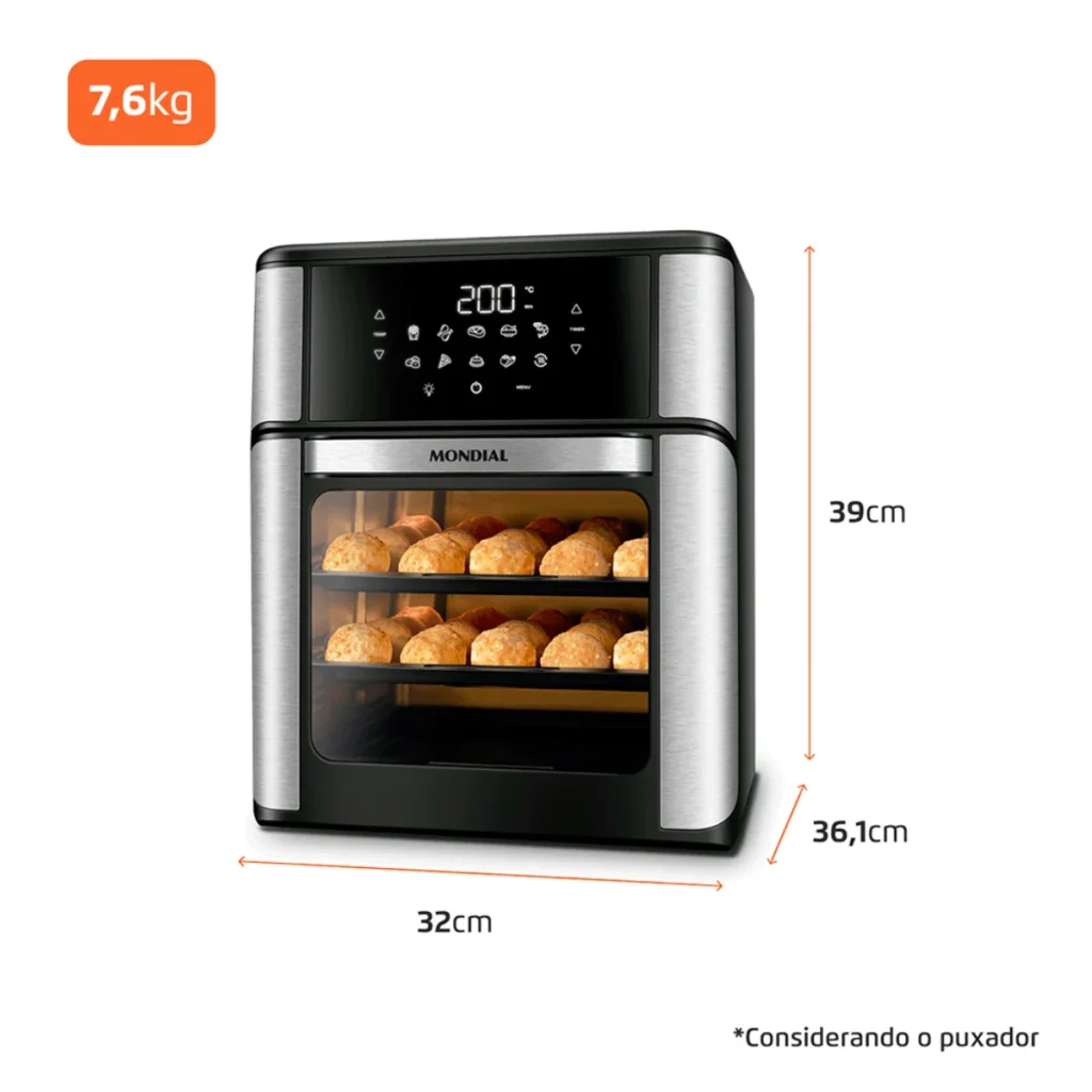Fritadeira elétrica mondial forno oven sem óleo 12 litros com timer AFO-12L-BI