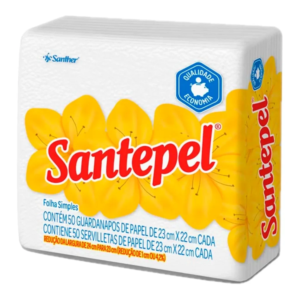 Guardanapo de papel santepel 23 x 22 cm, pacote com 50 folhas