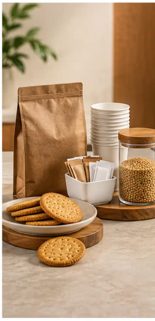 Café, copos e biscoitos