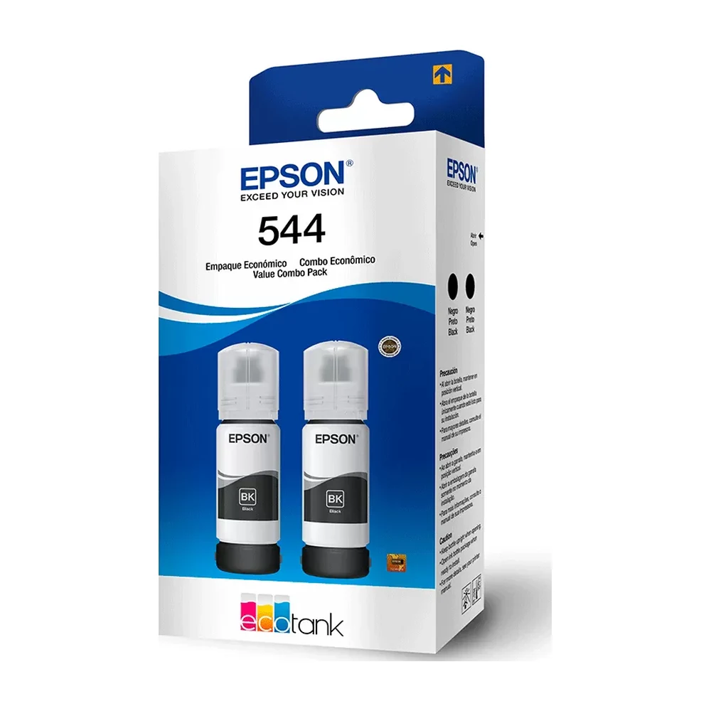 Kit com 2 garrafas de tinta Epson T544 preta original 65 ml