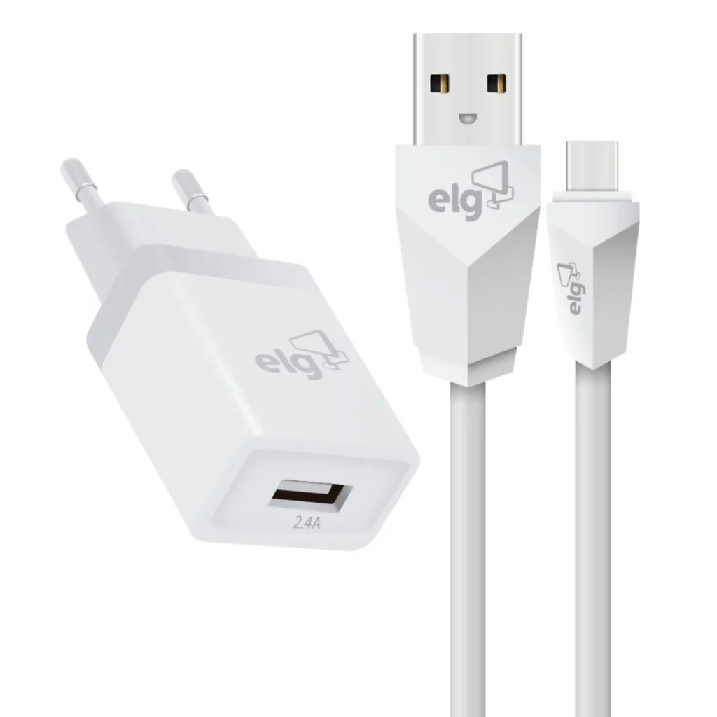 Kit carregador de parede ELG KTC10WC 1 saída USB com cabo USB-c