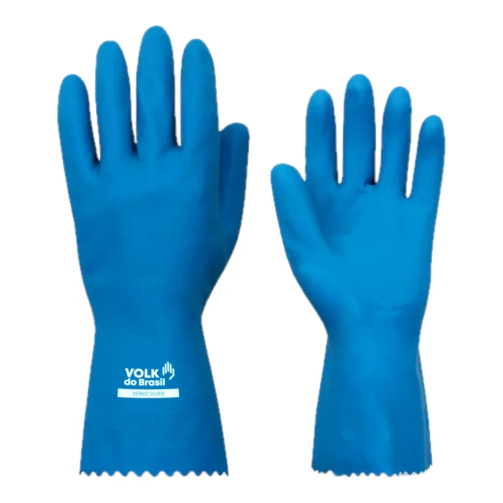 Luva de látex forrada azul com verniz volk tamanho p