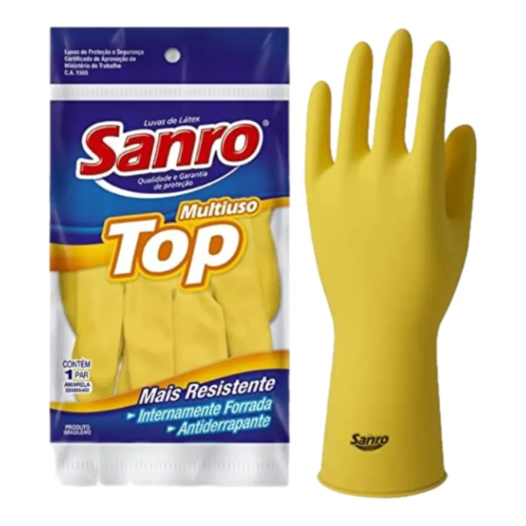 Luva de látex Top amarela sanro tamanho m (1 par)