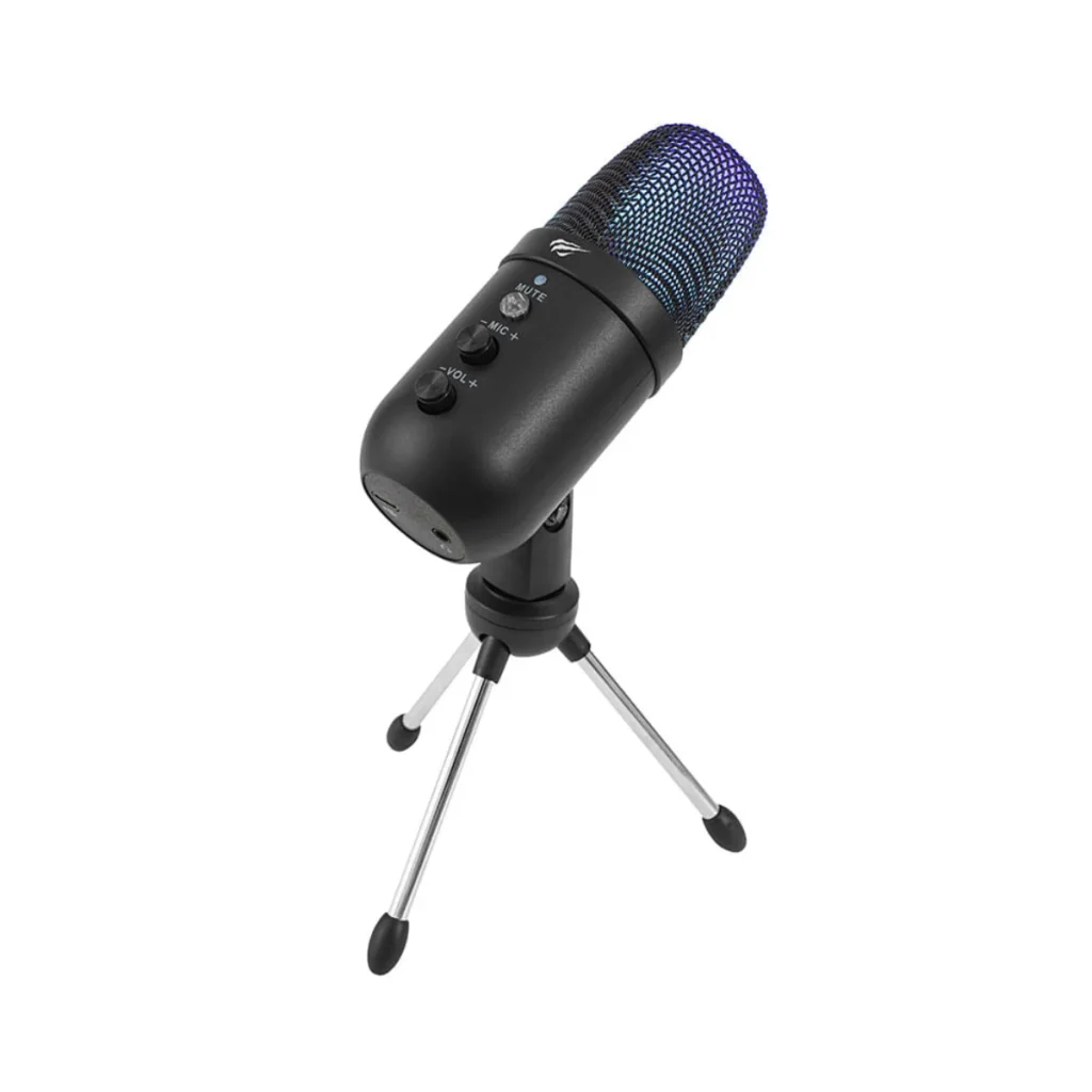 Microfone havit GK51 USB tipo c RGB com tripé de mesa preto