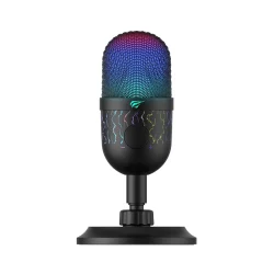 Microfone Havit GK52 USB RGB Omnidirecional com Botão de Mudo Preto — H&H Suprimentos Corporativos