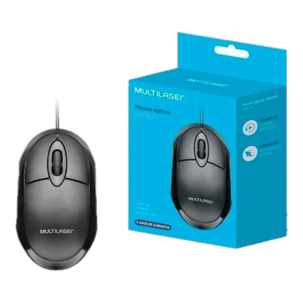 Mouse óptico com fio Multilaser Classic full black USB