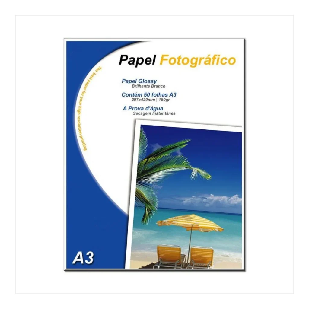 Papel fotográfico Glossy A3 180 g com 50 folhas