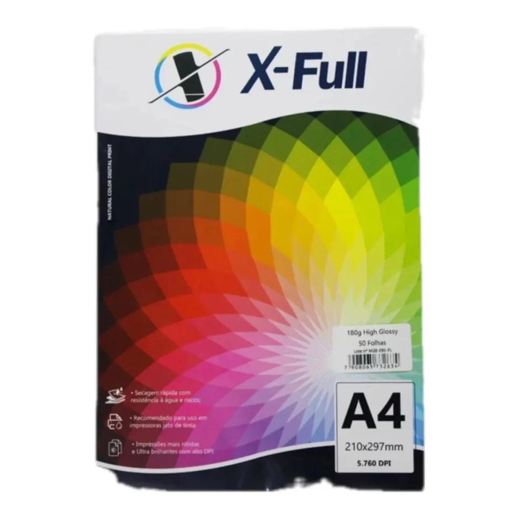 Papel fotográfico Glossy xfull 180 g A4 (50 folhas)