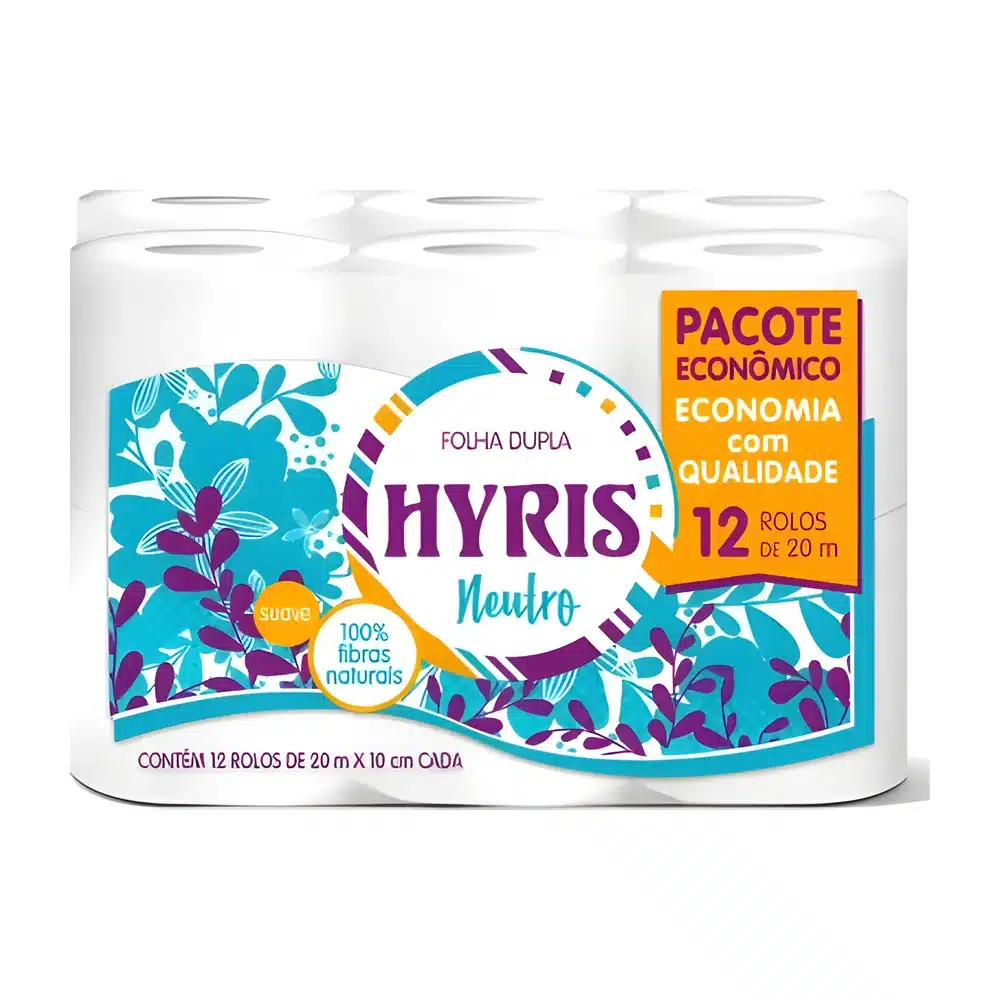 Papel higiênico Hyris neutro — 12 rolos de 20 m