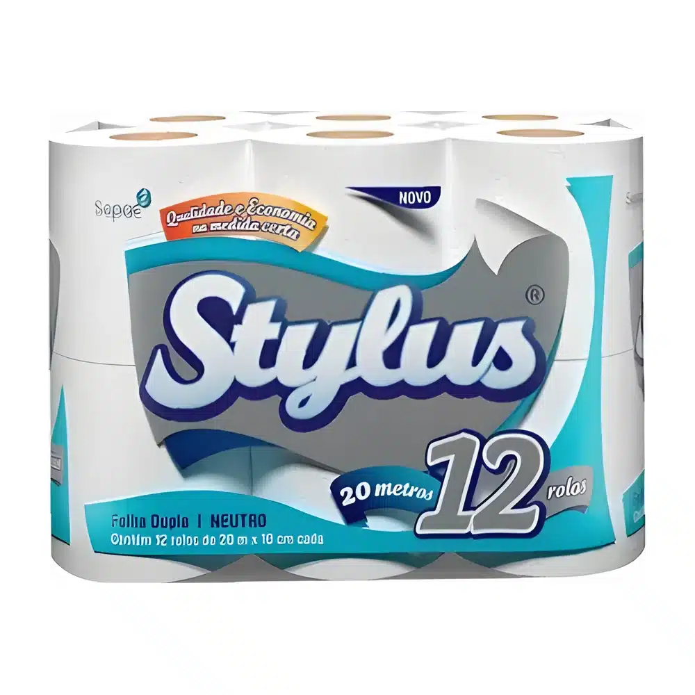 Papel higiênico folha dupla Stylus — 12 rolos de 20 m