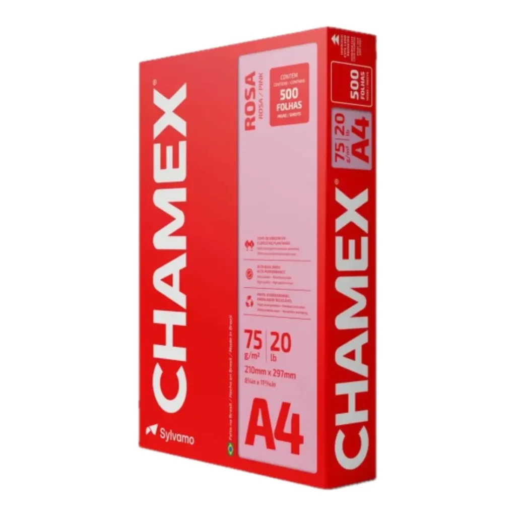 Papel sulfite Chamex colors A4 75 g rosa (resma com 500 folhas)