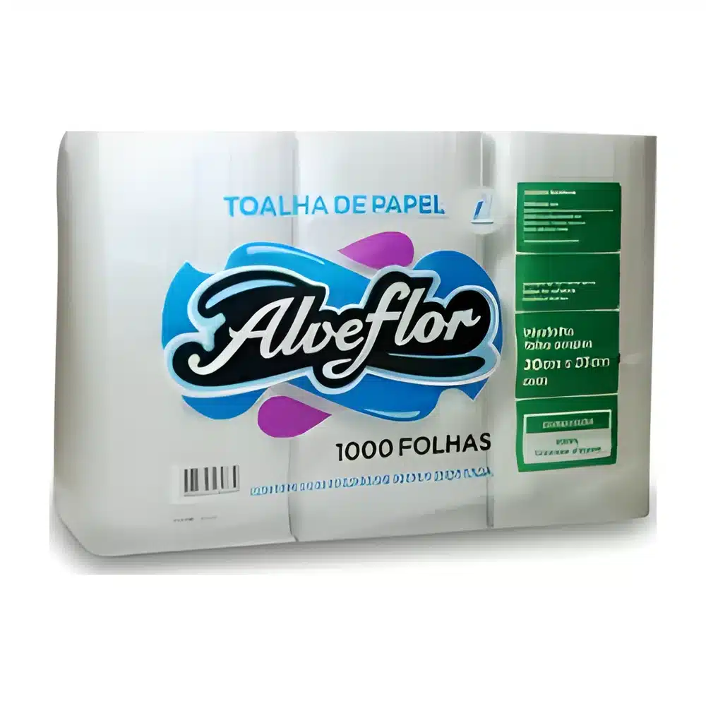 Papel toalha interfolhado Alveflor 23 x 20 cm — 1.000 folhas