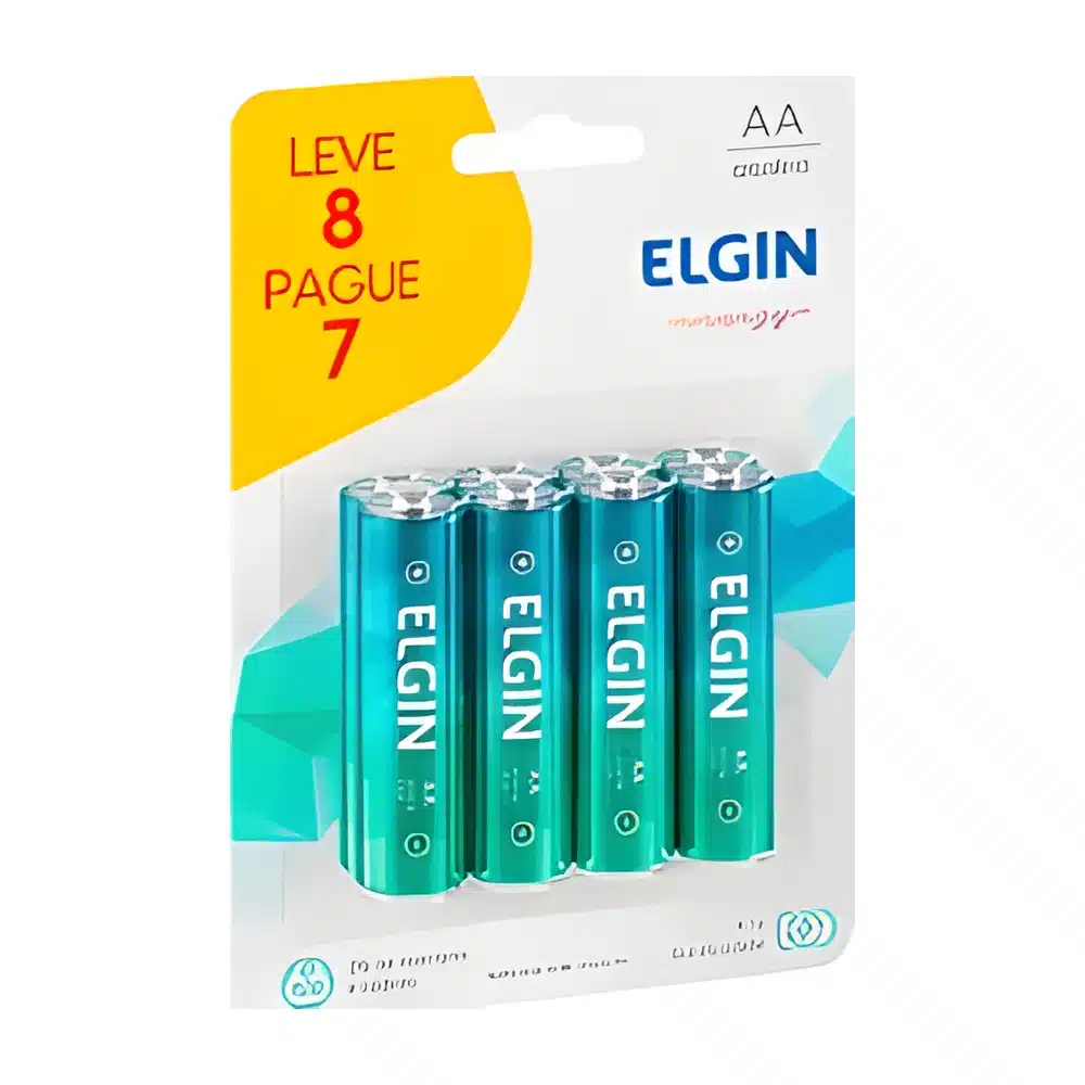 Pilha alcalina Elgin AA LR06 com 8 unidades