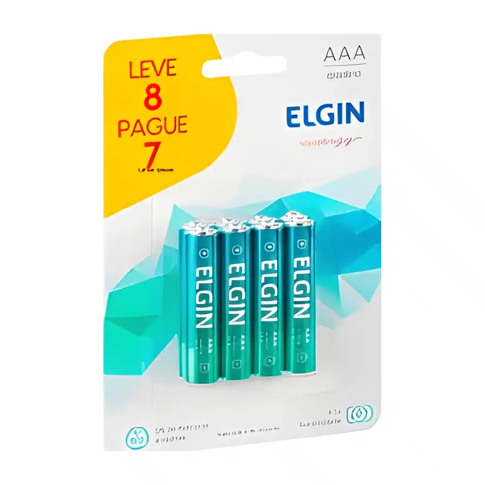 Pilha alcalina Elgin AAA LR03 com 8 unidades