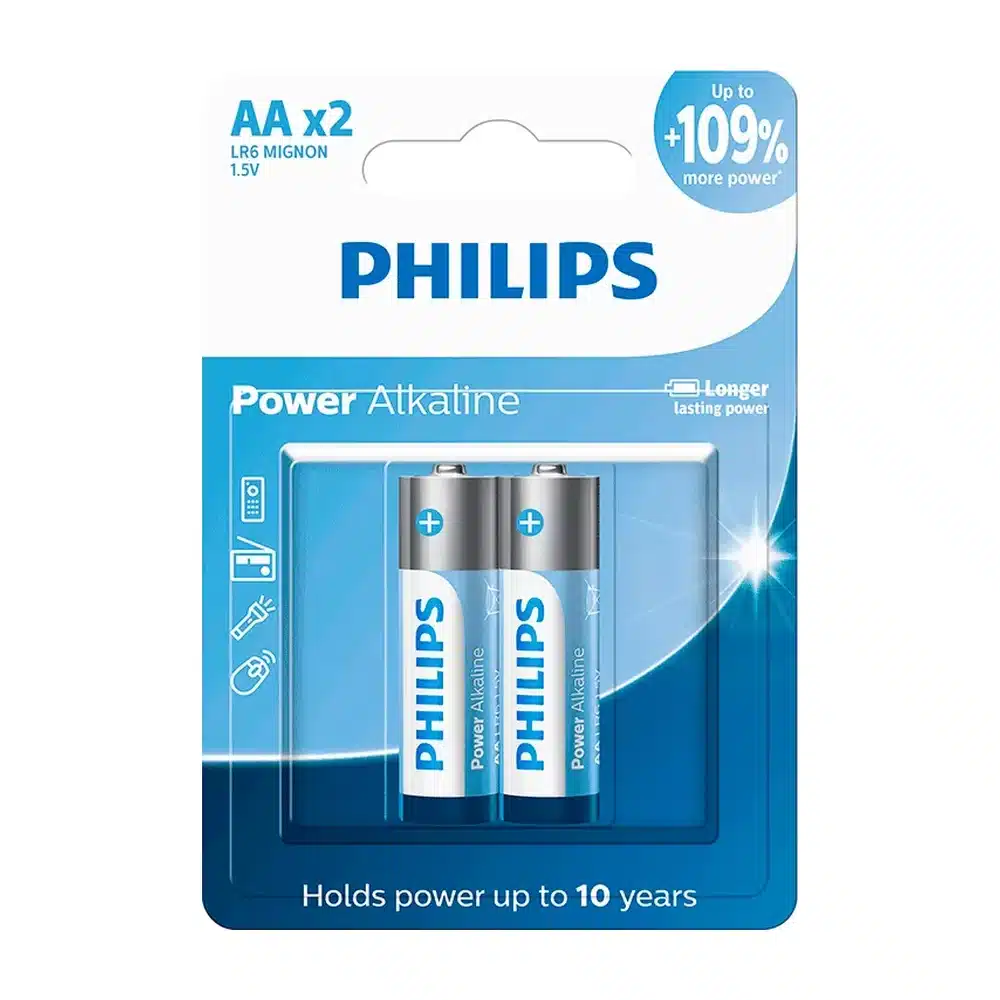 Pilha Philips alcalina AA LR6 Power Alkaline (blister com 2)