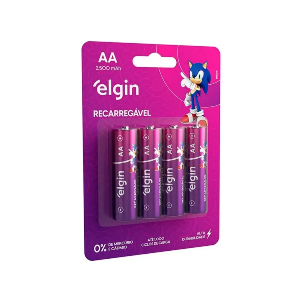 Pilha recarregável Elgin AA 2500 mah cartela com 4