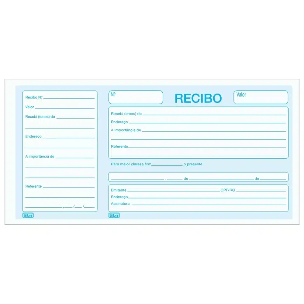 Recibo comercial com canhoto Tilibra 100 folhas