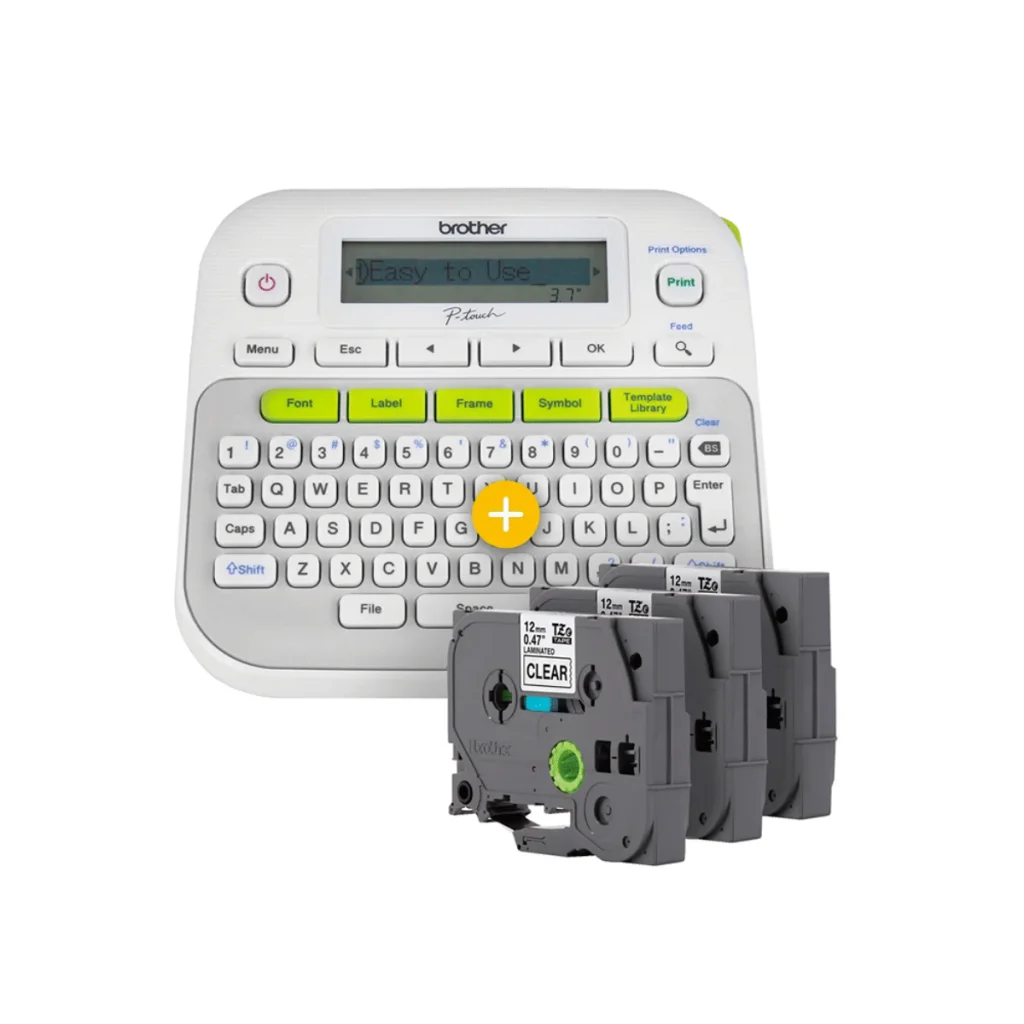 Rotulador eletrônico Brother PT-D210BP portátil com 3 fitas tze